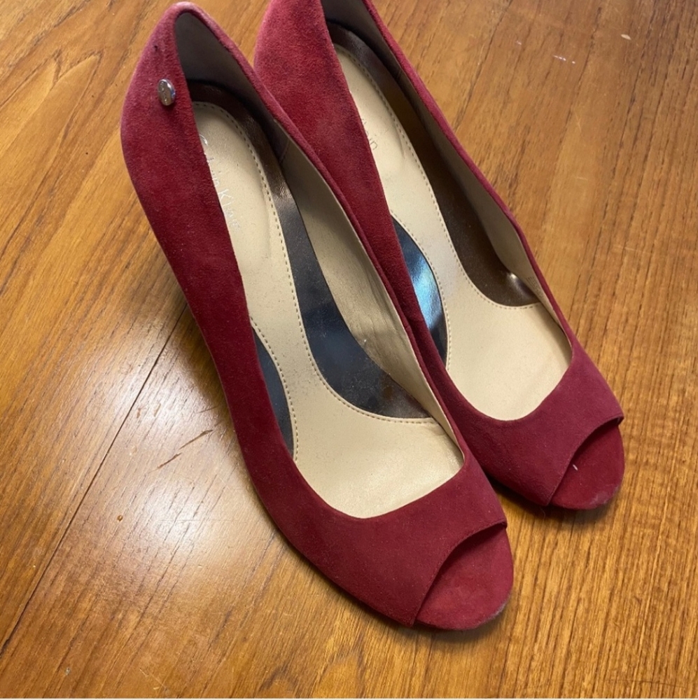 Red peep toe heels Calvin Klein